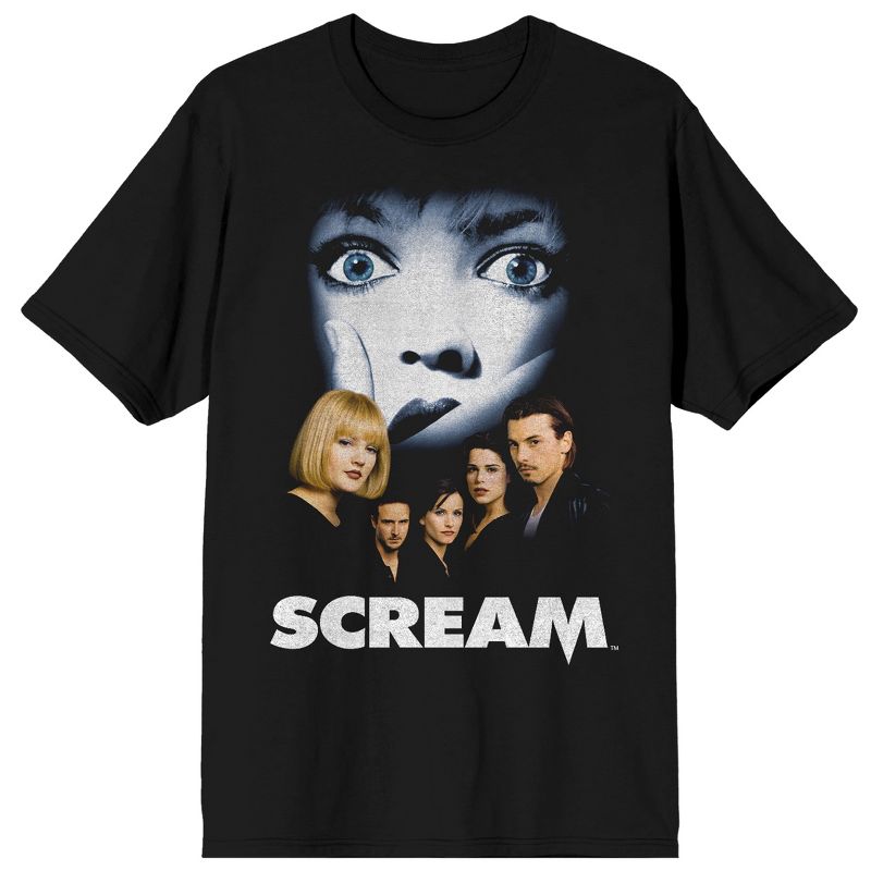 Scream 1-3 Distressed Movie Poster Crew Neck Short Sleeve Women's Black T-shirt, 1 of 4