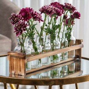 Le'raze Beautiful Glass Flower Vase with Wooden Plant Stand & 6 Bud Vases - 1 of 4