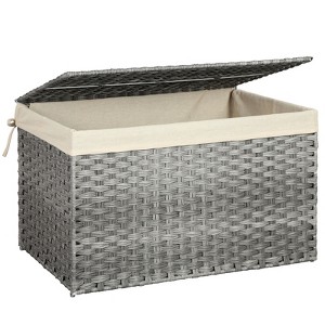SONGMICS Storage Basket with Lid, 42.3 Gallon (160L) Storage Bin, Woven Blanket Storage Basket with Handles, Foldable, Removable Liner, Metal Frame - 1 of 4