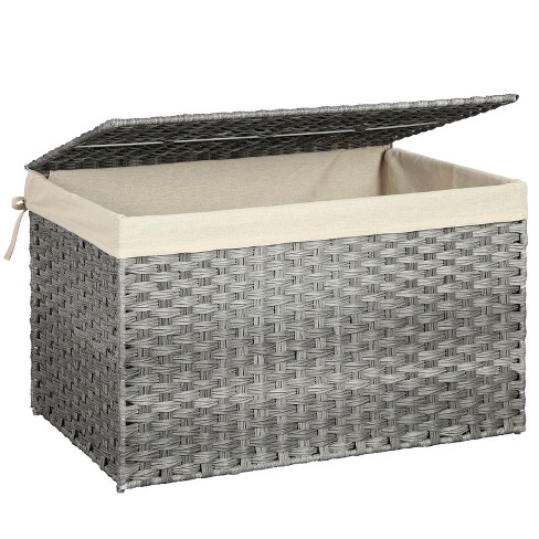 Songmics Storage Basket With Lid 42.3 Gallon 160l Storage Bin Woven Blanket Storage Basket With Handles Foldable Removable Liner Gray Target