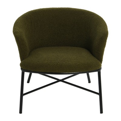 Dark Green Boucle Upholstered Accent Chair with Metal Frame