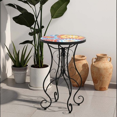 Outdoor Metal Small Side Table, Colorful Patio Drink Table with Iron Legs for Porch, Balcony or Garden – Cuddlewood
