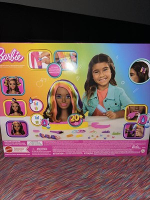 Barbie Totally Hair Styling Doll Head & 20+ Accessories, Color Reveal &  Color-Change Pieces, Curly Brown Neon Rainbow Hair