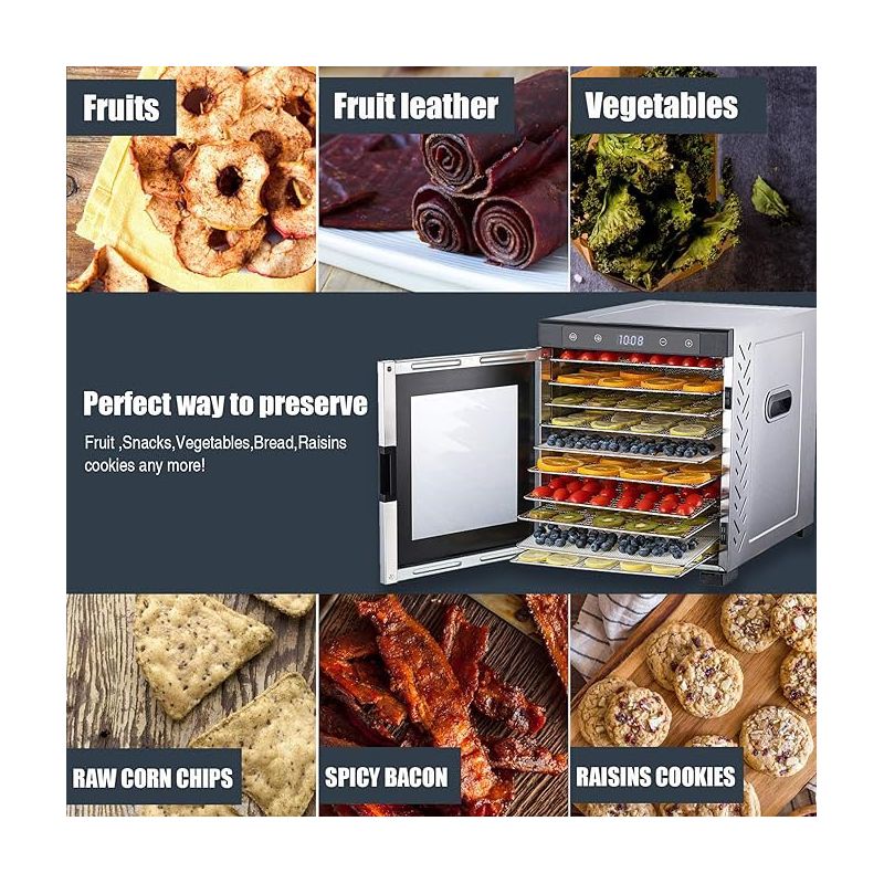 NutriChef 900-Watt Electric Countertop Food Dehydrator - Premium Multi-Tier Meat Beef Jerky Maker Fruit/Vegetable Dryer, 4 of 8