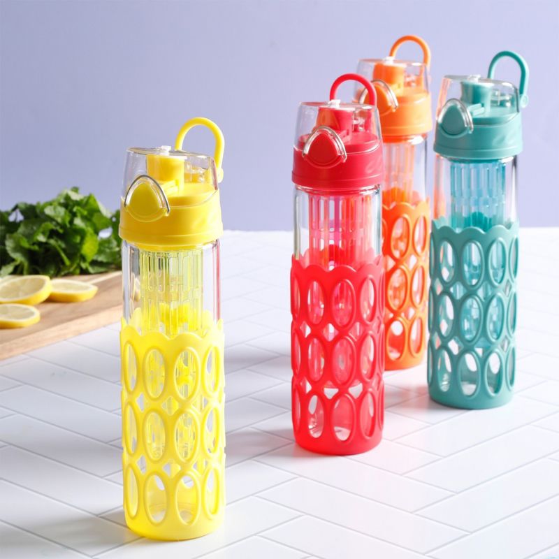 Gibson Home Rainbow Cool 4 Pack 20 Ounce Single Wall Glass Hydration Bottle Set, 3 of 9