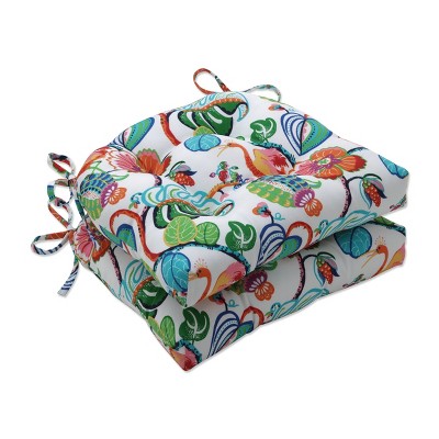 2pk Outdoor/Indoor Reversible Chair Pad Set Tropical Fete Multi Green - Pillow Perfect