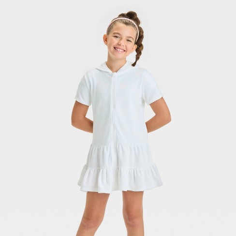 Girls Solid Short Sleeve Cover Up Dress Cat Jack White Xl Target