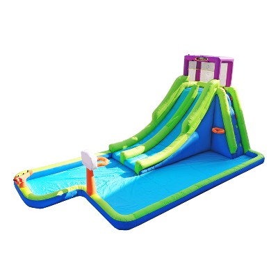 Magic Time International MTI 91451 Double River Backyard Inflatable Safety Mesh Bounce House & Water Park w/ 2 Slides Auto Dump Bucket & Soak Blaster