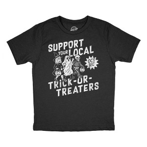 Youth Funny T Shirts Support Your Local Trick Or Treaters Sarcastic Halloween Graphic Novelty Tee For Kids - Crazy Dog Youth T Shirt For Halloween - 1 of 4