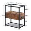 VECELO Wooden Side Table, Modern Narrow Nightstand with Drawer and Shelf for Bedroom Office,Tempered Glass, Black/Brown - 3 of 4