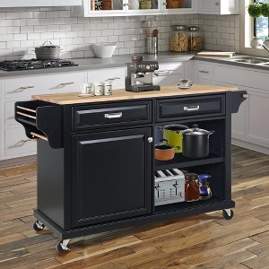 Natural Wood Top Storage Cabinet with 5 Sturdy Casters, Spice Rack Towel Holder, 2 Storage Drawers Cabinet for Kitchen, Entrance Buffet Cabinet - 1 of 4