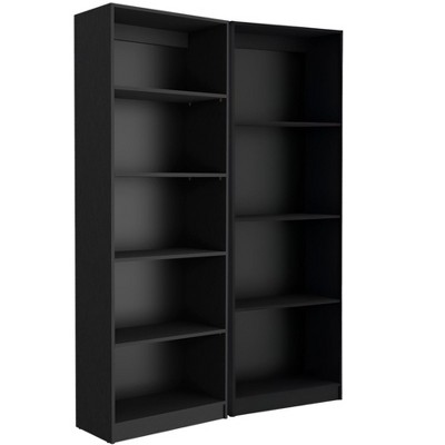HomeRoots Set of Two Black Wood Multi Tier Bookcases