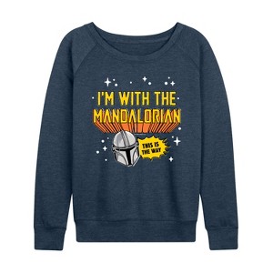 Women's - Star Wars - The Mandalorian Im With Mando Lightweight French Terry Wide Neck Long Sleeve Graphic Shirt - 1 of 4