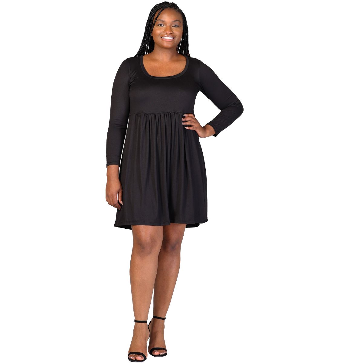 Plus Size Long Sleeve Babydoll Knee Length Dress - 24seven Comfort Apparel™
