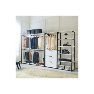 HomeStock Fiona 143 in. W White Freestanding 4 Tower System 8 -Shelf Walk in Wood Closet System with Metal Frame - 1 of 4
