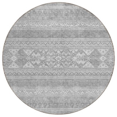 Silver Gray And Ivory Southwestern Washable Indoor Outdoor Area Rug