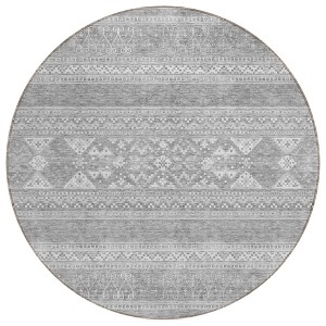 Silver Gray And Ivory Southwestern Washable Indoor Outdoor Area Rug - 1 of 4