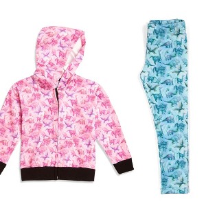 The Pink Picket Fence Suzie Dino Hoodie and Leggings Set – Pink Hoodie with Blue Leggings - 1 of 4