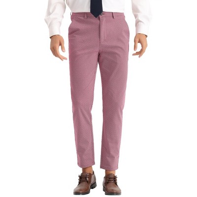 Lars Amadeus Men's Dots Pattern Slim Fit Flat Front Pants