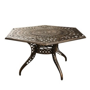 63" Contemporary Modern Mesh Lattice Aluminum Hexagon Patio Dining Table with Lazy Susan - Bronze - Oakland Living - 1 of 3