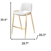 HomeRoots Set of Two 26" White And Gold Faux Leather And Steel Low Back Counter Height Bar Chairs - 3 of 4