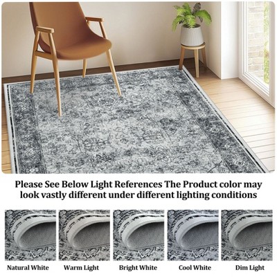 Living Room Washable Non Slip Vintage Retro Rugs Low Pile Chenille Print Rug for Bedroom Dining Room Home Office