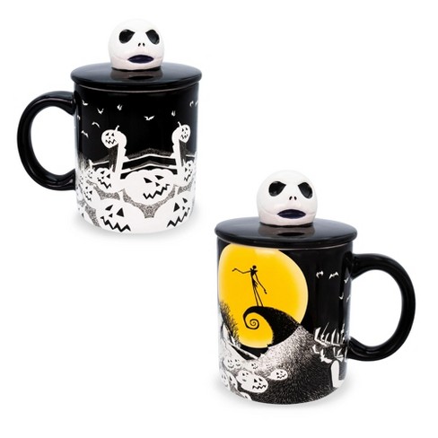 Disney Nightmare Before Christmas Jack and Sally Sculpted Handle Ceramic Mug Set