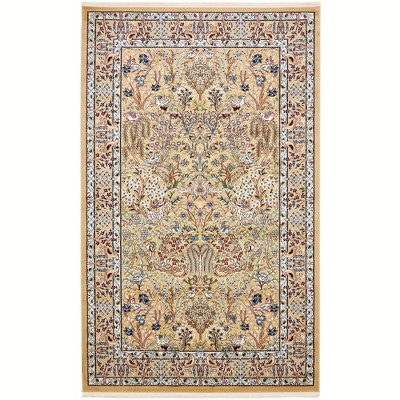 Beige Rectangular Synthetic Easy-Care Stain-Resistant Rug