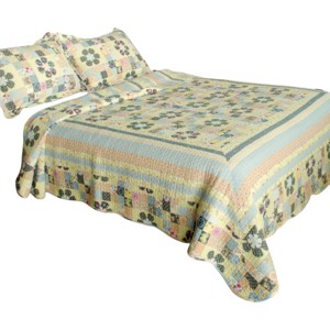 Slickblue Vermicelli Quilted Quilt Set, 8 Floral Design, Full/Queen, Cotton, Machine Washable, 3-Piece - 1 of 4