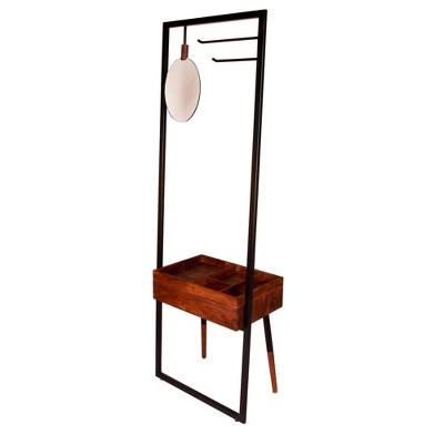 Standing Metal Coat Rack with Conjoined Mirror and 1 Drawer Desk Brown/Black - The Urban Port