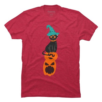 Men's Design By Humans Halloween Pumpkins and Witch Cat By famenxt T-Shirt
