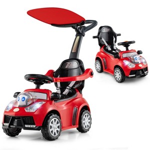 Costway 3-in-1 Sliding Walker w/ Adjustable Canopy Horn Music & Light for Boys & Girls Pink/Red/White - 1 of 4