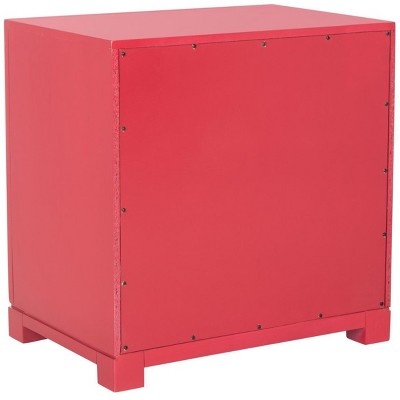 Transitional 3-Drawer Greek Key Nightstand in Polished Red
