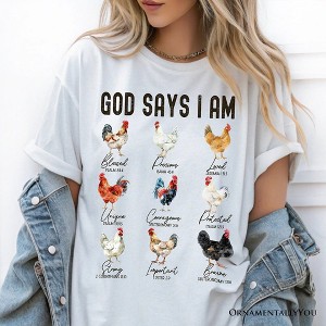 God Says I Am Christian T-Shirt, Rooster and Chicken White Tee for Farm Style Lovers| OrnamentallyYou - 1 of 4