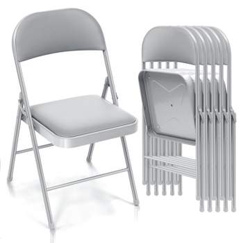 SKONYON 6 Pack Folding Chairs Portable Padded Comfort Vinyl Chair for Adults Ideal for Events Gray
