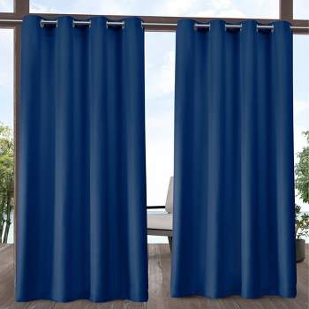 108x50 Marlow Velvet Trim Light Filtering Curtain Panel Blue