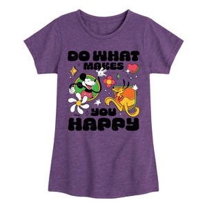 Girls' - Disney - Mickey and Pluto Do What Makes You Happy Fitted Short Sleeve Graphic T-Shirt - 1 of 4