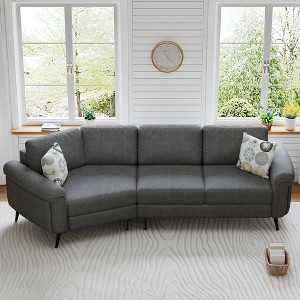 111" 3-Seater Sofa, Curved Couch with Two Printed Pillows for Living Room, Entertainment Room-- Frevyn - 1 of 4