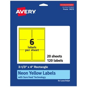 Avery Neon Yellow Paper Labels, 3-1/3" x 4" Rectangle - 1 of 4