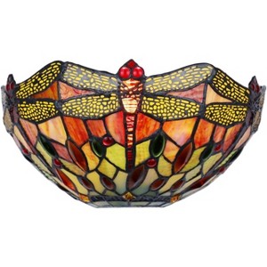 Chloe Lighting Empress Dragonfly Tiffany-Style Dark Bronze 1 Light Wall Sconce 12" Wide - 1 of 4