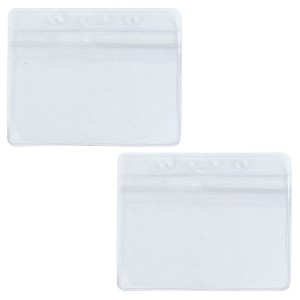 Unique Bargains 2 PCS Clear PVC Waterproof Horizontal Exhibition ID Name Card Badge Holders - 1 of 4