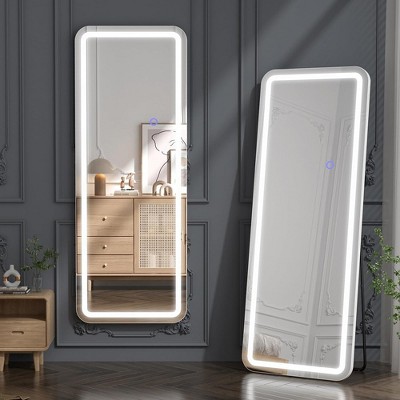 Floor Mirror, with LED Adjustable Light, Aluminum Alloy  Arched  Full Body Mirror, for Home Office Clothing Store, 63"X 16"