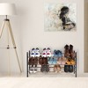 Juvale Free Standing 3 Tier 18 Pair Shoe Rack Shelf Organizer for Entryway Closet, 24"-45" Expandable, Black & Oak Grain Metal - 3 of 4