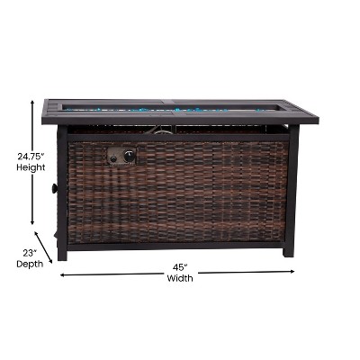 Black and Espresso Wicker Gas Fire Pit Table with Steel Top
