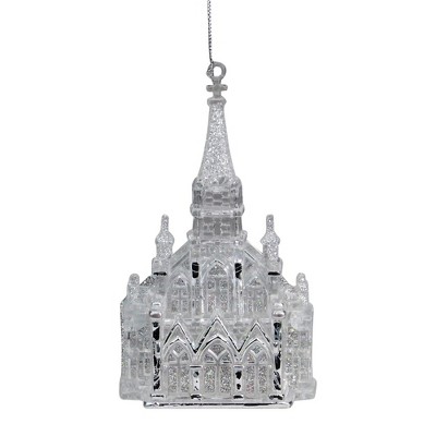 Roman 6" Silver Crystal Church with Iridescent Glitter Religious Christmas Ornament