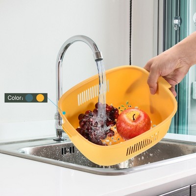 Blue and Yellow Double Layered Plastic Colander Bowl Set