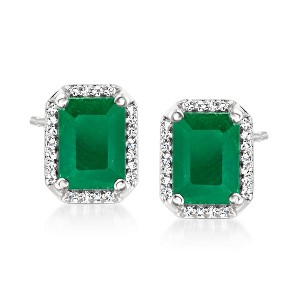 Ross-Simons 2.00 ct. t.w. Emerald and .15 ct. t.w. Diamond Earrings in 14kt White Gold - 1 of 4