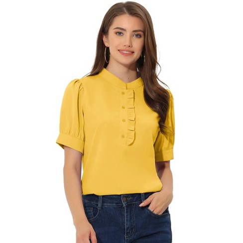 Unique Bargains Women's Casual Ruffle Sleeve Pleated Frill Collar