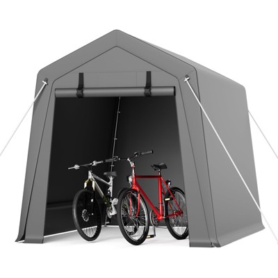 6x6FT Outdoor Motorcycle Portable Storage Shed, Waterproof UV-Resistant Garage Shelter with 2 Roll-Up Zipper Doors, Anti-Snow Bike Carport Tent Gray