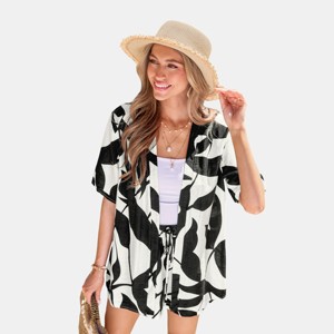 Women's Chic Leaf Print Beach Cover Up Top - Cupshe - 1 of 4